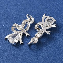 真鍮マイクロパヴェクリアキュービックジルコニアペンダント  ちょう結びのチャーム  銀  18x10x4.5mm  穴：3mm&nbsp;CU-CBAEC99-25S