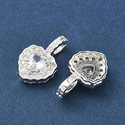 真鍮製マイクロパヴェキュービックジルコニアペンダント  ハートチャーム  銀  透明  19.5x11.5x6mm  穴：5x3.5mm&nbsp;KK-Z139-05S-03