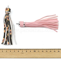 PUレザーのタッセルペンダントの飾り  ccbプラスチックコードエンド付き  プラチナ  ミックスカラー  110x14mm  穴：4.5mm&nbsp;FIND-K027-01P