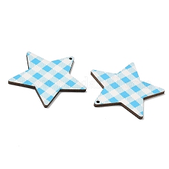 MDF両面プリント大型ペンダント  タータンチェック柄の星型チャーム  ミックスカラー  47.5x50x2.5mm  穴：1.8mm&nbsp;WD-CBAAE3D-02