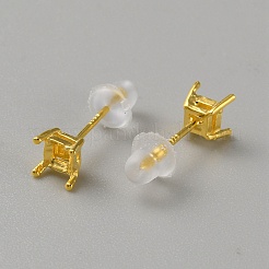 925スターリングシルバー製スタッドピアスパーツ  4 クローブランクイヤリングポスト  ゴールドカラー  トレイ：3x3mm  5x4mm  ピン：11x0.8mm&nbsp;FIND-WH0148-088A-G