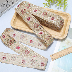 ポリエステル刺繍スパンコールリボン  洋服アクセサリー  アンティークホワイト  1-5/8インチ（41mm）&nbsp;OCOR-WH20003-37B