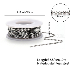 304ステンレススチールボールチェーンとボールチェーンコネクターセット  ステンレス鋼色  1.5mm  約10m /ロール&nbsp;CHS-YW0001-01A