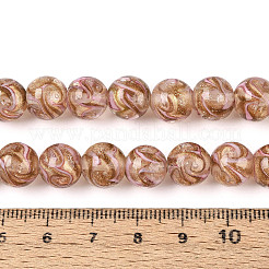 手作りゴールドパウダー入りランプワークビーズ連売り  ラウンド  ダークサーモン  10mm  穴：0.7~1.2mm  約38~40個/連  14.17~15.35''（36~39センチメートル）&nbsp;LAMP-T023-31A