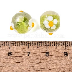 手作りのでこぼこランプワークビーズ  ラウンド＆フラワー  緑黄  12~14.5mm  穴：1.2~1.5mm&nbsp;LAMP-N042-21A-04