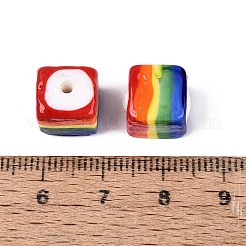 手作りランプワークビーズ  キューブ  カラフル  9~10x9~10x10.5~11.5mm  穴：1.6~1.8mm&nbsp;LAMP-N043-01