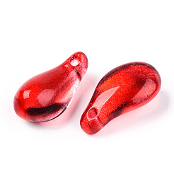 ガラスチャーム  ジューシーな  ティアドロップ  レッド  14.5x7.5x5mm  穴：1.2mm&nbsp;GLAA-A011-01B
