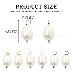18個3色の楕円形天然真珠ペンダント  真鍮のループ付き  ミックスカラー  16~18mm  穴：2.5~3mm  6個/カラー&nbsp;PALLOY-YW00035