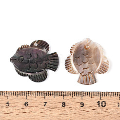 天然の黒リップシェル彫刻ペンダント  魚のチャーム  26.5~27x23.5~25x2~3mm  穴：1.6mm&nbsp;BSHE-T014-09