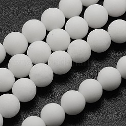 天然石ホワイトジェイドビーズ連売り  艶消し  ラウンド  10mm  穴：1mm  約38個/連  14.9インチ&nbsp;G-D695-10mm