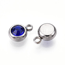303ステンレススチールラインストーンチャーム  フラットラウンド  ステンレス鋼色  サファイア  8.5x6x3.5~4mm  穴：1.5~1.6mm&nbsp;STAS-S068-16