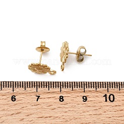 304ステンレススチールスタッドピアス金具  イオンプレーティング（ip）  花  カン付き  18KGP本金メッキ  13x9.5mm  穴：1.6mm  ピン：11x0.8mm&nbsp;STAS-K306-74G