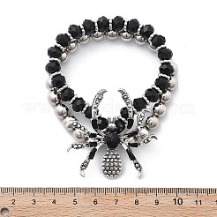 パンクスタイルの合金プラスチックチャームブレスレット  女性のためのジュエリー  クモ  プラチナ  内径：1-7/8インチ（4.85cm）&nbsp;BJEW-K269-01P
