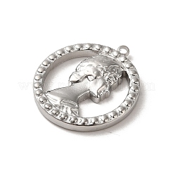 変色しない304ステンレススチールペンダント  女性模様のチャーム付きリング  ステンレス鋼色  22.5x20x3mm  穴：1.5mm&nbsp;STAS-L022-315P