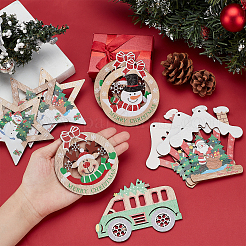 22個 11スタイル クリスマステーマ 天然木製 ビッグペンダント  混合図形  ミックスカラー  68~108x84~114x2~3mm  穴：3~4mm  2個/スタイル&nbsp;WOOD-CA0001-51