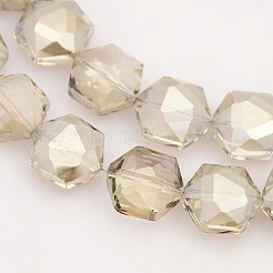 六角電気メッキパール光沢メッキガラスビーズ連売り  多面カット  ゴーストホワイト  15x14x8mm  穴：1mm  約50個/連  30インチ&nbsp;EGLA-P015-F10