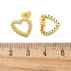 真鍮マイクロペーブクリアキュービックジルコニアスタッドピアス  ハート  18KGP本金メッキ  12.5x13.5mm&nbsp;EJEW-P303-02B-G