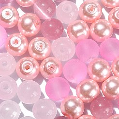 透明なすりガラスビーズ連売り100個。  ラウンド  ビーズジュエリー作り  ピンク  8mm  穴：1.3~1.6mm&nbsp;GLAA-CJ0002-07
