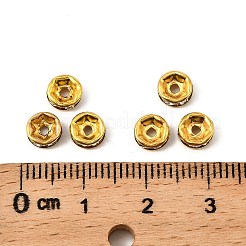 鉄クリスタルラインストーンスペーサービーズ  ジュエリークラフト用  グレードB  ロンデル  ストレートエッジ  ゴールドカラー  6x2.5mm  穴：1.5~1.6mm&nbsp;RB-A009-6MM-G
