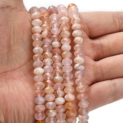 天然石桜色アゲート瑪瑙ビーズ連売り  多面カット  ロンデル  8x5.5mm  穴：1.2mm  約69個/連  15.16''（38.5センチメートル）&nbsp;G-Z111-A40