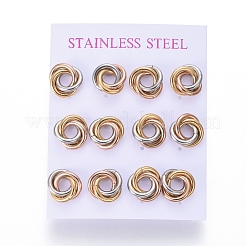 304ステンレススチールスタッドピアス  低刺激性のイヤリング  連動リング  耳ナッツ  マルチカラー  13mm  ピン：0.8mm  6のペア/カード&nbsp;EJEW-L241-02C
