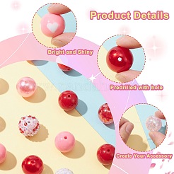 バレンタインデーのための DIY フーセンガム風ブレスレットペンダント装飾作成キット  アクリルビーズや鉄ビーズなど  合金クラスプ  エンドチェーン  ワイヤー  レッド  ビーズ：19.5~24x19.5~26.5x13.5~20mm  穴：2~3mm  50個/セット&nbsp;DIY-CJC0007-02
