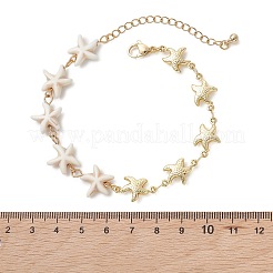 合成ターコイズと304ステンレススチールのリンクチェーンブレスレット（女性用）  ヒトデ  ゴールドカラー  7.68インチ（19.5cm）&nbsp;BJEW-JB13506