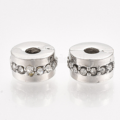 合金の欧州の留め金  大穴ビーズ  ラインストーン付き  フラットラウンド  プラチナ  クリスタル  10.5x6mm  穴：3mm&nbsp;PDLC-S001-07A-P