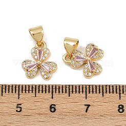 真鍮製マイクロパヴェキュービックジルコニアチャーム  クローバー  16KGP本金メッキ  12.5x11x3mm  穴：4.5x3.5mm&nbsp;KK-C132-13G