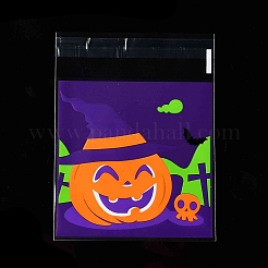 プラスチック製の耐熱皿バッグ  粘着式  チョコレート用  キャンディ  クッキー  ハロウィーンのテーマの模様を持つ正方形  ミックスカラー  130x99.5~100x0.1mm  内径：99.5~100x99.5~100mm  4スタイル  25個/スタイル  100個/袋&nbsp;ABAG-F006-01
