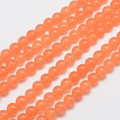 天然石&染め加工マレーシアジェイドビーズ連売り  ラウンド  ライトサーモン  8mm  穴：1.0mm  約48個/連  15インチ&nbsp;G-A146-8mm-A05