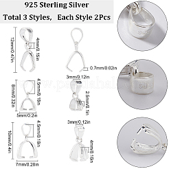 6個3スタイル925スターリングシルバーペンダントベイル  アイスピックピンチベイル  スタンプ925個付き  銀  8~12mm  2個/スタイル&nbsp;STER-SC0001-29