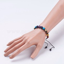 チャクラジュエリー  調整可能な混合石の編組ビーズブレスレット  ラウンド  1-3/4インチ（4.5cm）  9.5mm&nbsp;BJEW-JB03703