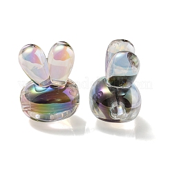 UVメッキレインボー虹色アクリルビーズ  ツートンカラーの二層ビーズ  ウサギの頭部  ブラック  20x15x13mm  穴：3mm&nbsp;X1-PACR-E001-05G