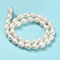 天然養殖淡水パールビーズ連売り  ライス  グレードA  リネン  8.5~10x7~8mm  穴：0.5mm  約37~38個/連  14.57~14.76インチ（37~37.5cm）&nbsp;PEAR-E016-062