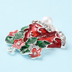 クリスマス亜鉛合金ラインストーンペンダント  エナメルとプラスチックパール  クリスマスベルのチャーム  33x29x7.2mm  穴：2mm&nbsp;PALLOY-K008-01A-P
