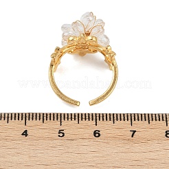 304ステンレススチール製カフリング、ガラスクリスタル付き  花  女性のための  ゴールドカラー  13x14mm  内径：17mm&nbsp;RJEW-V010-07G