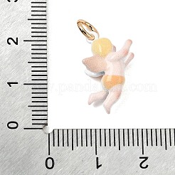 プリントブラスペンダント  エンジェルチャーム  ゴールドカラー  オレンジ  17x11x7mm  穴：4mm&nbsp;KK-CBA1A42-04G-02