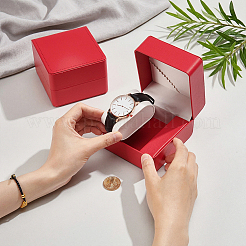 合成皮革シングルウォッチボックス2個  正方形  ファイヤーブリック  11x10x7.5cm&nbsp;CON-UN0001-19B