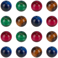 40個の天然タイガーアイビーズ  ラウンド  染めと未染色の混合  ミックスカラー  10mm  穴：1mm  約38個/連  14.96インチ（38cm）&nbsp;G-PA0002-48