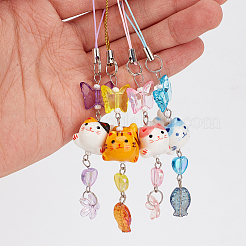 ガラス、磁器、アクリルの携帯ストラップ  ミックスカラー  12~13cm  4個/セット&nbsp;HJEW-DR00028