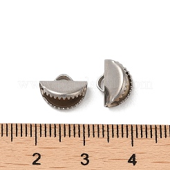 変色しない304ステンレススチールリボンカシメエンドパーツ  半円  ステンレス鋼色  7.5x10x6mm  穴：1.5x2.3mm&nbsp;STAS-C080-05A-P