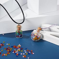 DIYペンダント作りキット  ガラス製のウィッシングボトルを含む  アイアンスクリューアイピンヒートンキャップ  12/0ラウンド透明＆トランスガラスシードビーズ  ミックスカラー  ウィッシングボトル：10本/箱&nbsp;DIY-YW0004-11