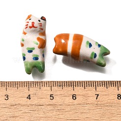 手作りの陶器ビーズ  手描きの陶器ビーズ  かわいいねこ  チョコレート  26~26.5x12x9.5~10mm  穴：1.5~1.6mm&nbsp;PORC-S002-15A