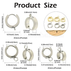 201ステンレススチールハギーフープピアス金具16個  垂直ループ付き  316サージカルステンレススチールイヤリングピン付き  リング  ミックスカラー  11~15x11~13x4mm  穴：1.4~2.7mm  ピン：1mm&nbsp;STAS-FS0002-26A