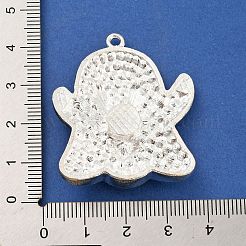 ガラスラインストーンのペンダントとの合金  ABSパール付き  ハロウィンモチーフ  ゴースト  プラチナ  41x35.5x8mm  穴：2mm&nbsp;LS-FIND-B033-01G-P