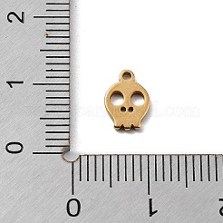 304ステンレススチールチャーム  ゴールドカラー  レーザー切断  スカル  9x6x1mm  穴：1mm&nbsp;STAS-K272-01E-G