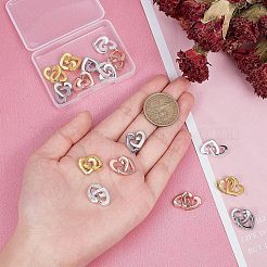 16セット4色真鍮2ループハートインターロッキングクラスプDIYジュエリー用  ミックスカラー  13x17x2mm  穴：1.5x1mm  4セット/カラー&nbsp;KK-FH0004-13