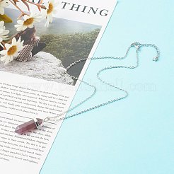 弾丸型の天然宝石用原石ペンダントネックレス  304ステンレススチールチェーンエクステンダーと亜鉛合金ロブスタークロウクラスプ付き  16.53インチ（42cm）  2mm&nbsp;NJEW-JN03570
