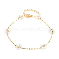 アクリルパールビーズのリンクブレスレット  女性用304ステンレススチール製アズキチェーンブレスレット（花柄）  イオンプレーティング（ip）  長持ちメッキ  ゴールドカラー  7.68インチ（19.5cm）&nbsp;SA-D001-01G